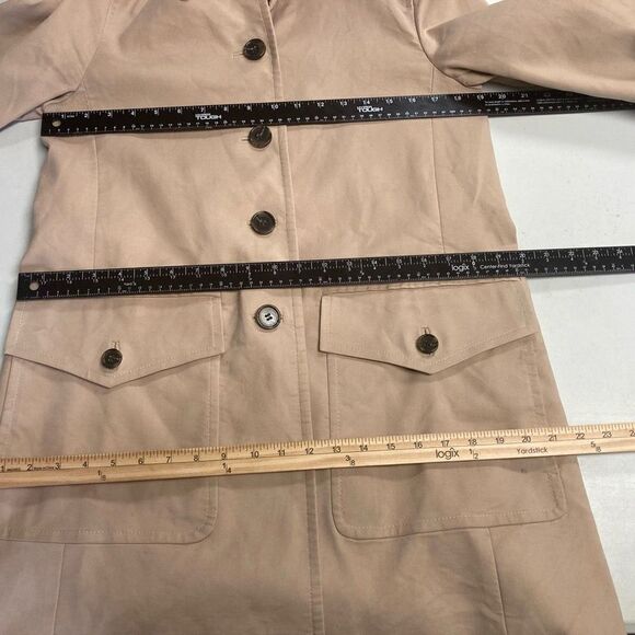 ANN TAYLOR Women’s Shawl‎ Collar Button Up Coat Tan Size Medium Fully Lined - Picture 8 of 12
